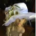 Gorgeous White Organza Kentucky Derby Or Wedding Hat Realistic Blooms   Feathers  eb-04536421